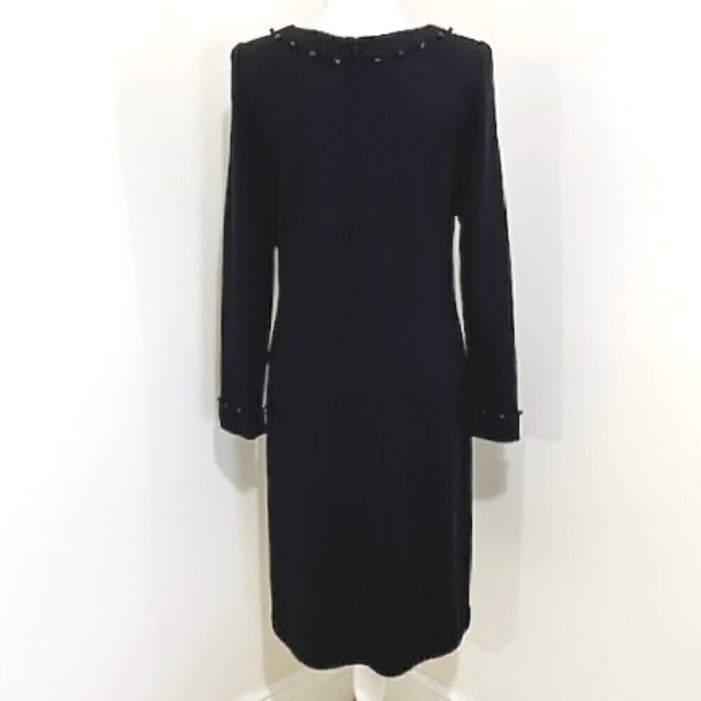 Vintage Frances Brewster Dress Black Beaded Wool Blend Long Sleeve - Picture 3 of 5